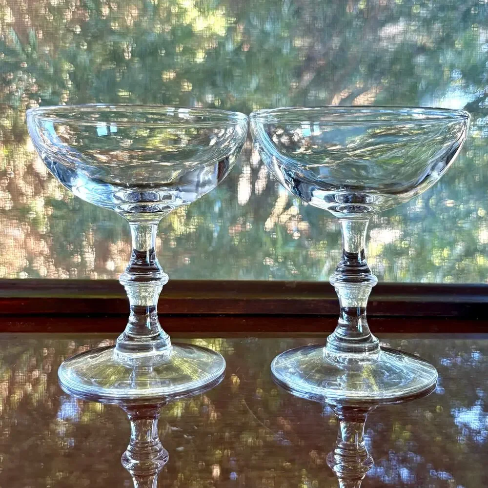 Vintage Libbey Georgian Champagne Coupe Glasses Clear Stemmed Set of 2